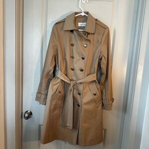 NWOT Calvin Klein Tan Double Breasted Good Buttons Belted Midi Trench Coat, L